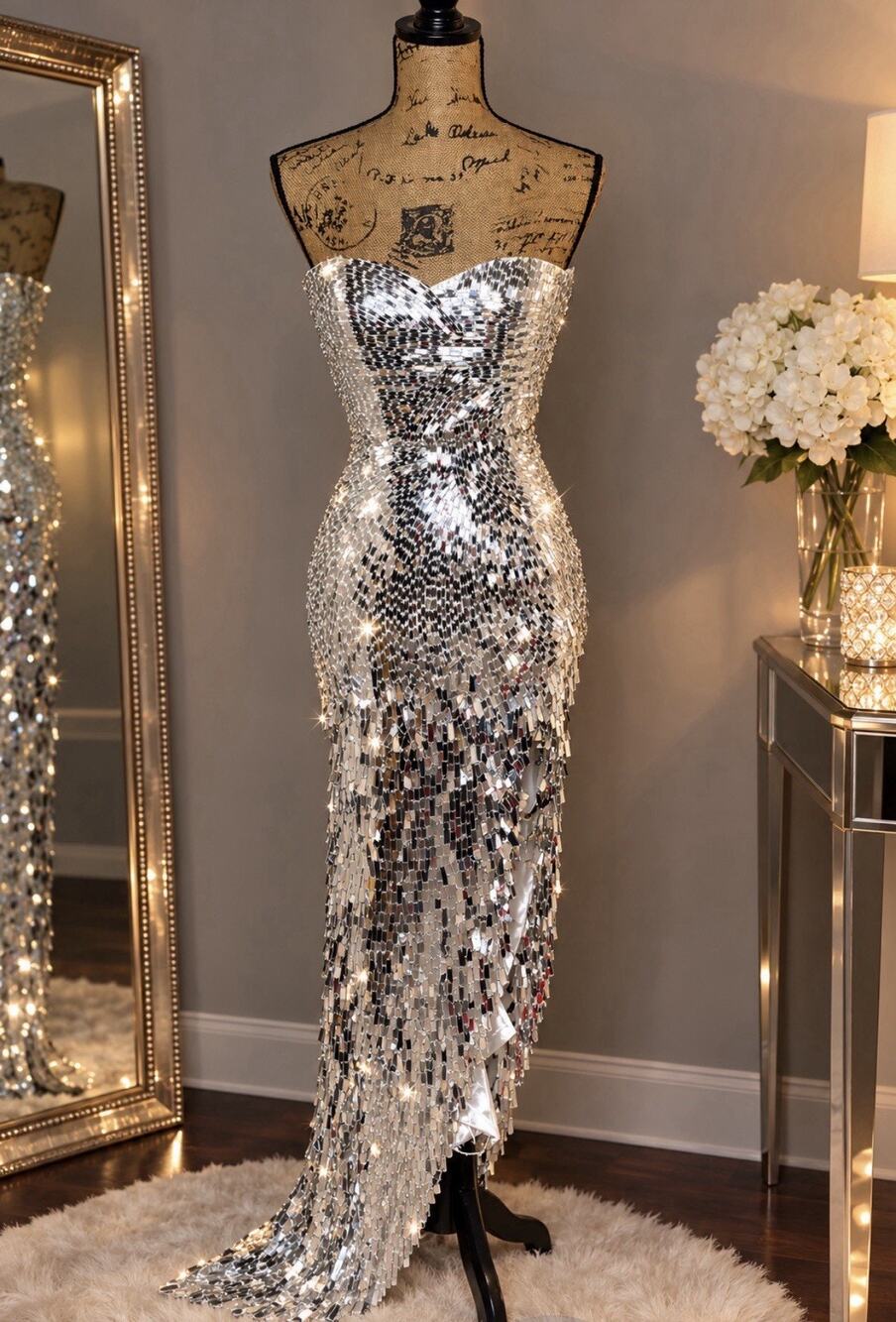 Sherri Hill Size 0 Strapless Silver Sequin Prom Dress Formal Gown